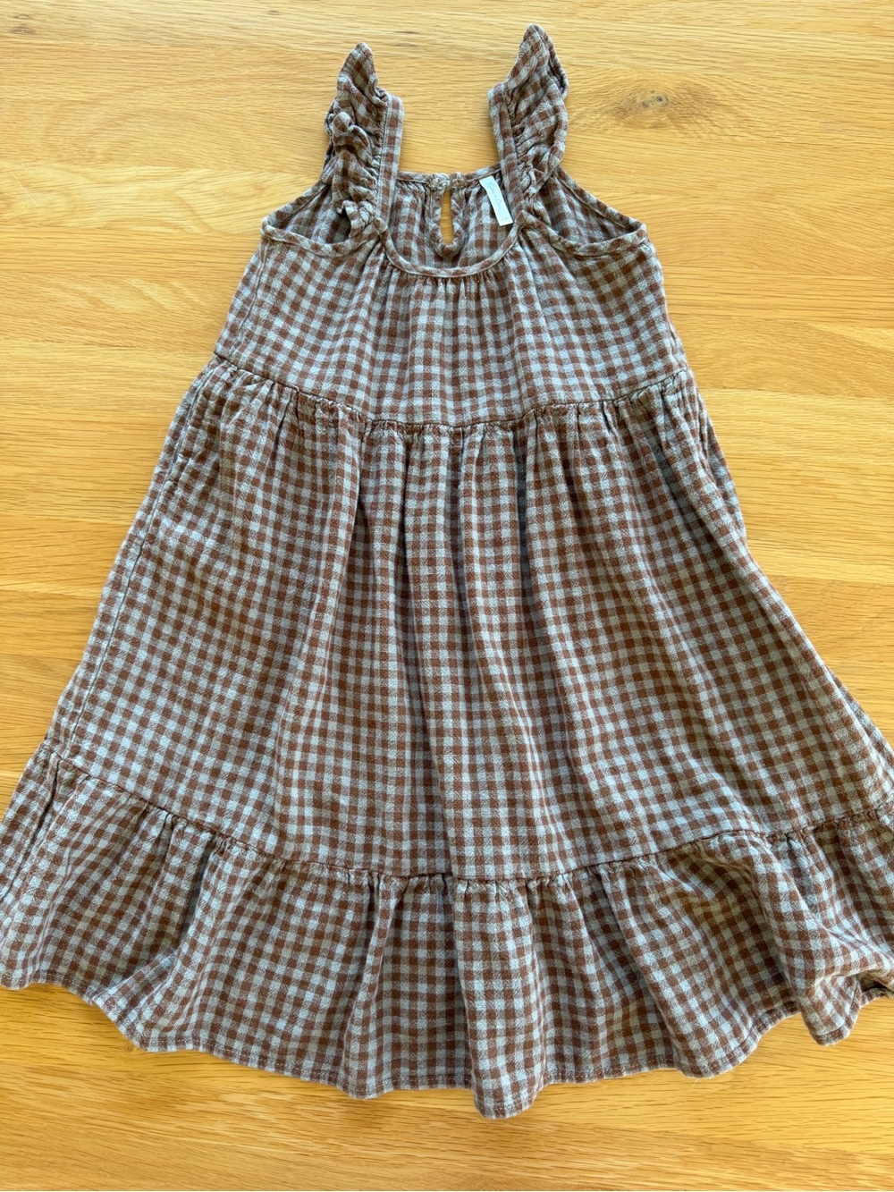 Rylee + Cru Brown Gingham Ruffle Strap Dress